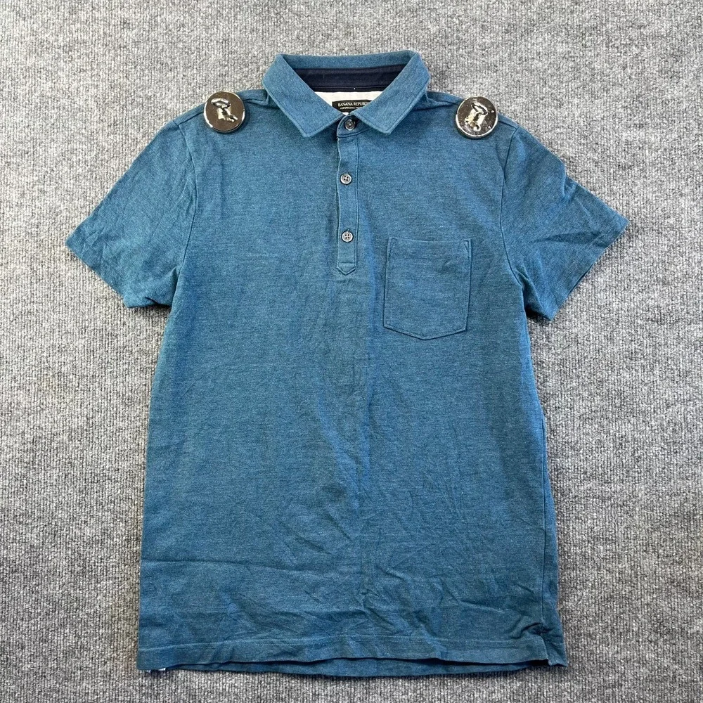 Banana‎ Republic Performance Pique Polo Shirt Men's Blue Short Sleeve - Small